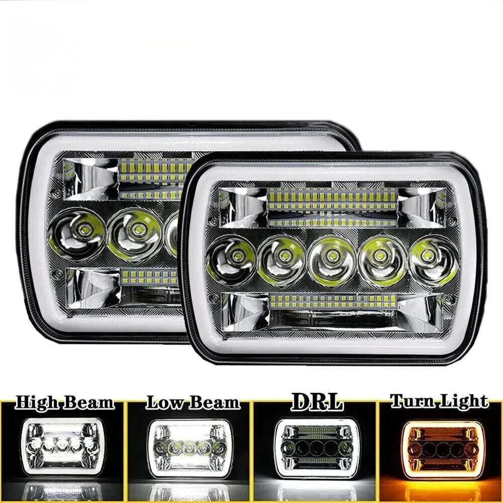 

5x7 /7x 6 inches Car Led Headlight Automotive Square Headlamp Assembly DRL Amber Turn Signal For XJ YJ Car Truck Motobike