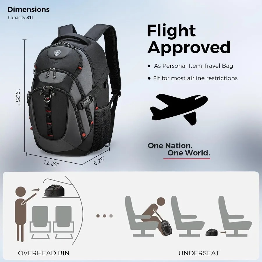 Swissdigital Design Laptop-Rucksack mit USB-Ladeanschluss, Reiserucksack, passend für 15,6-Zoll-Computer, 31 l College-Schulrucksack