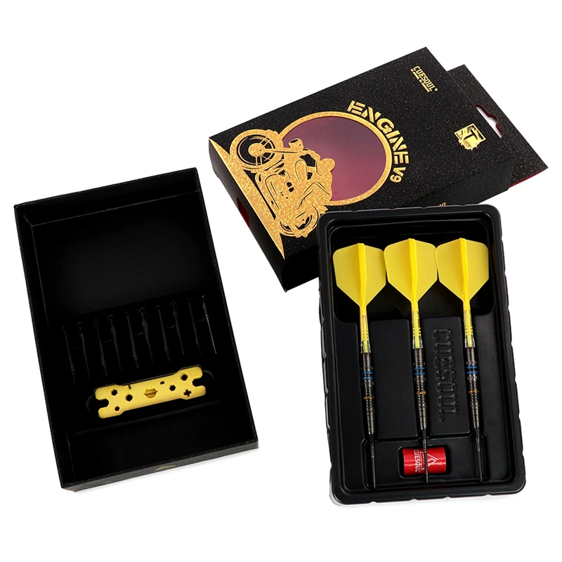 

CUESOUL ENGINE V9 18/20/22g Steel Tip/Soft Tip 90% Tungsten Dart Set with GEM STONE Finished and Unifying ROST T19 CARBON Flight