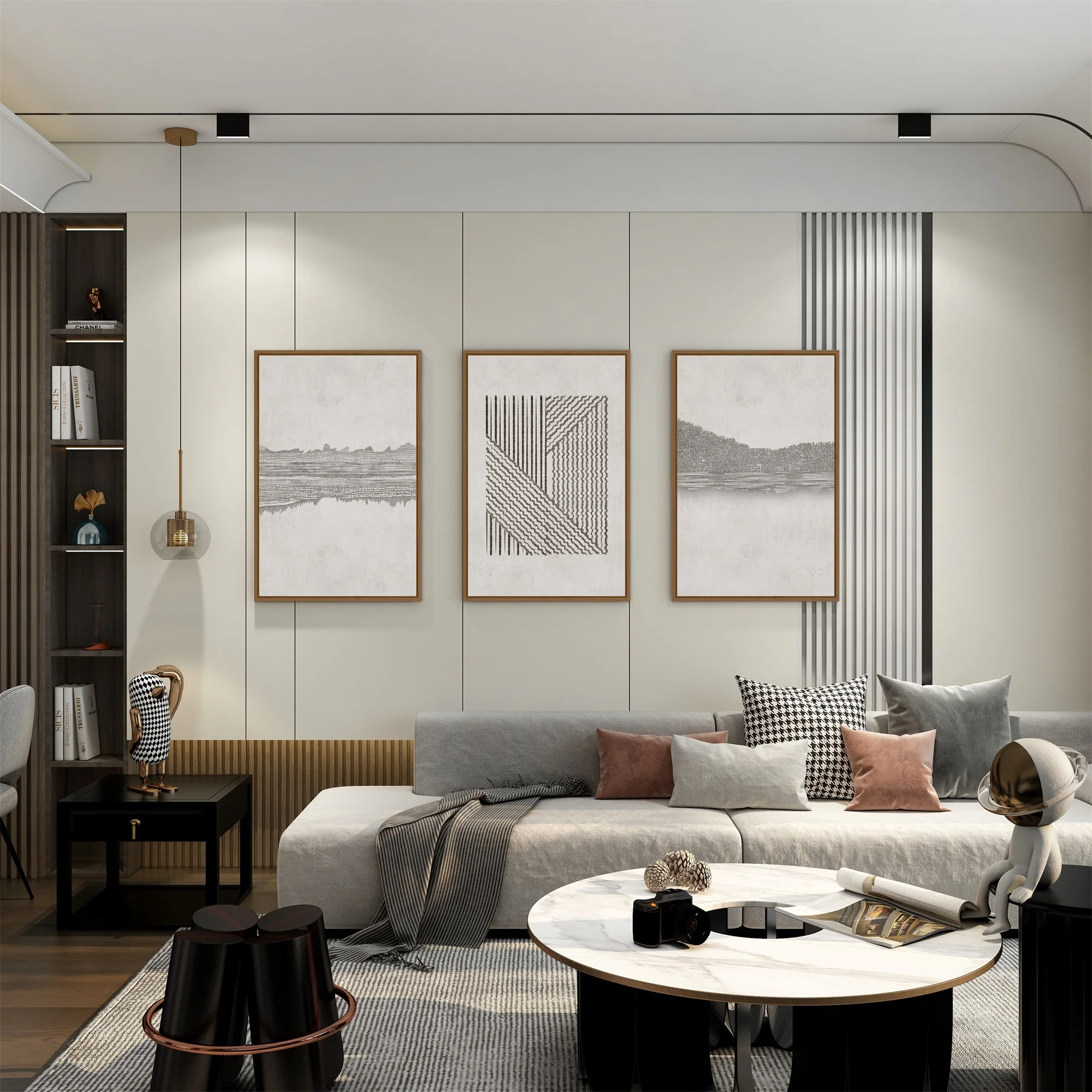

3 Pieces Bohemian Mural Art Geometric Black Brown Wave Abstract Shape Illustration Modern Art Neutral Minimalist Decoration Mode