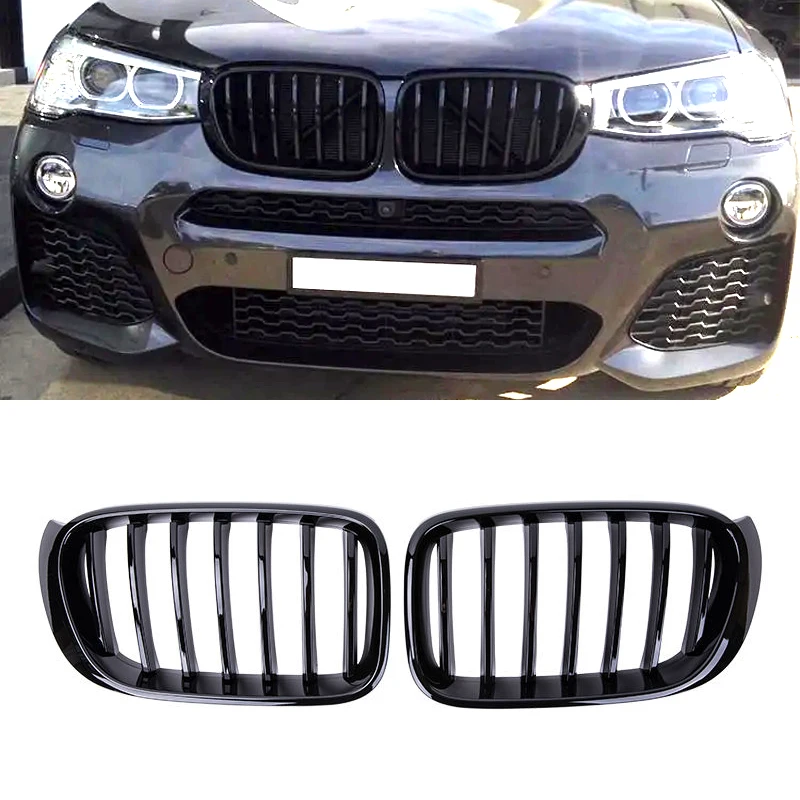 

For BMW X3 X4 F25 F26 Car Front Bumper Grille Kidney Racing Grill 2014-2017 Glossy Black Single Line Slat Grilles Accessories