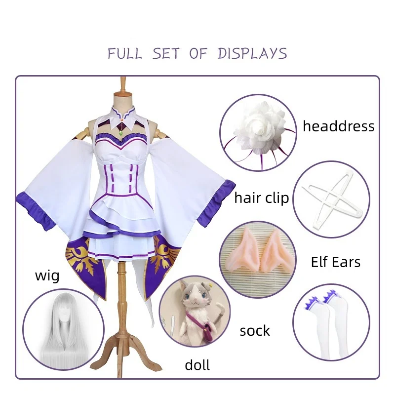 Mira cosplay costume from another world, women's white purple dress, Halloween party performance uniform view 2