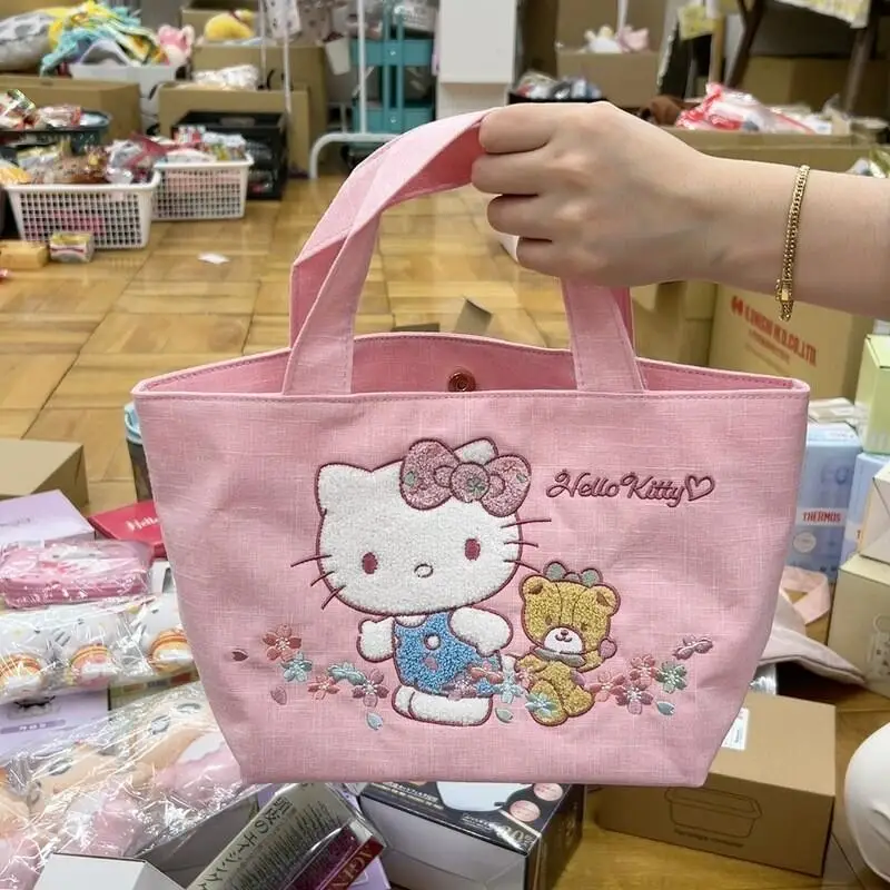 

Kawaii Hellokitty Handbag Cute Cartoon Embroidery Pattern Mymelody Kuromi Mini Tote Bag Fashion Casual Daily Storage Hand Pouch
