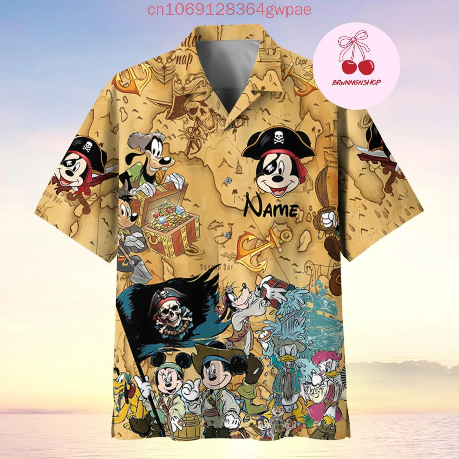 Custom Name Disney Mickey Cruise Hawaiian Shirt Men Short Sleeve Shirt Pirates Of The Caribbean Casual Kids Beach Shirt Tops