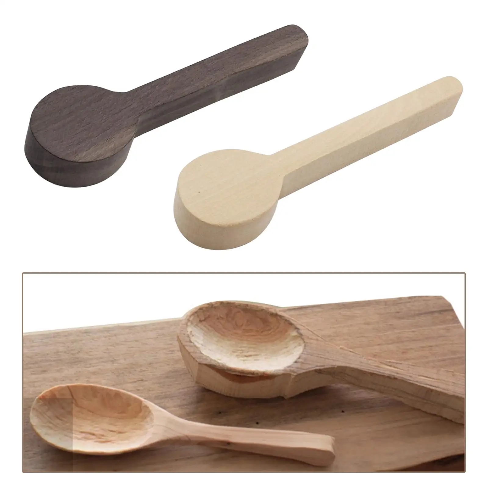 Portable Wooden Carving Spoon Blank Beech and Walnut Unfinished Art Supplies Wood for Beginner DIY Whittling Accessories