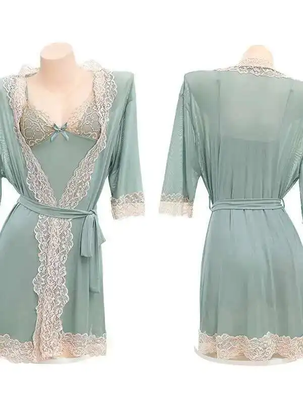 Plus Sized Silk Nightgown WomenWomen'S Satin Sexy Dressing Gown With Nightdress Charming Comfortable Smooth Dress Elegant 1P58