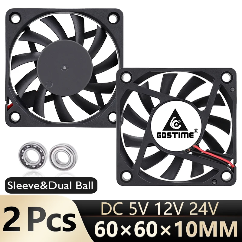 

2 Pcs Gdstime 60mm 5V 12V 24V Volt 6cm 60x60x10mm Cooling Fan 6010 For Computer PC CPU Cooler USB 2PIN 3PIN Ball Brushless Fan