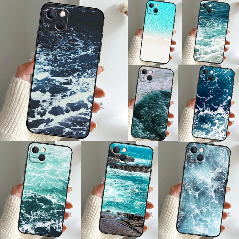 Blue Ocean Waves Sea Case For iPhone 13 11 14 12 15 16 Pro Max Plus XR X XS Max 12 13 Mini Soft Cover