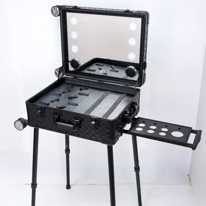 Hard Shell Suitcase Hair Salon Makeup Case Professional Makeup Hairdresser Trolley Case with LED Lighted Mirror