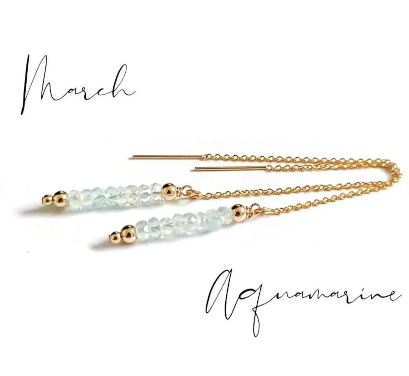 Gold Filled Aquamarine Gemstone Ear Threads Long Aquamarine Threader Earrings Minimalist Jewellery