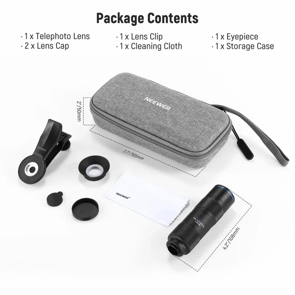 NEEWER LS-78 400mm Teleobjektiv für Smartphones mit 17mm Gewinde-Objektivclip – Detail 7