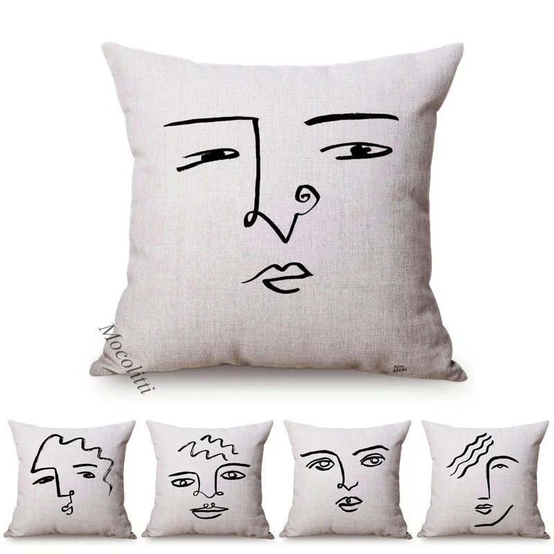 

Concise Faces Painting Art Nordic Creative Design Home Decorative Sofa Throw Pillow Cotton Linen Bedroom Car Chair Cushion Cover