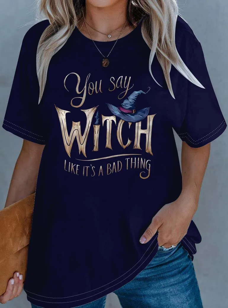 

Plus Size Elegant Outfit Featuring Enchanting Witch Motif And Sassy Slogan