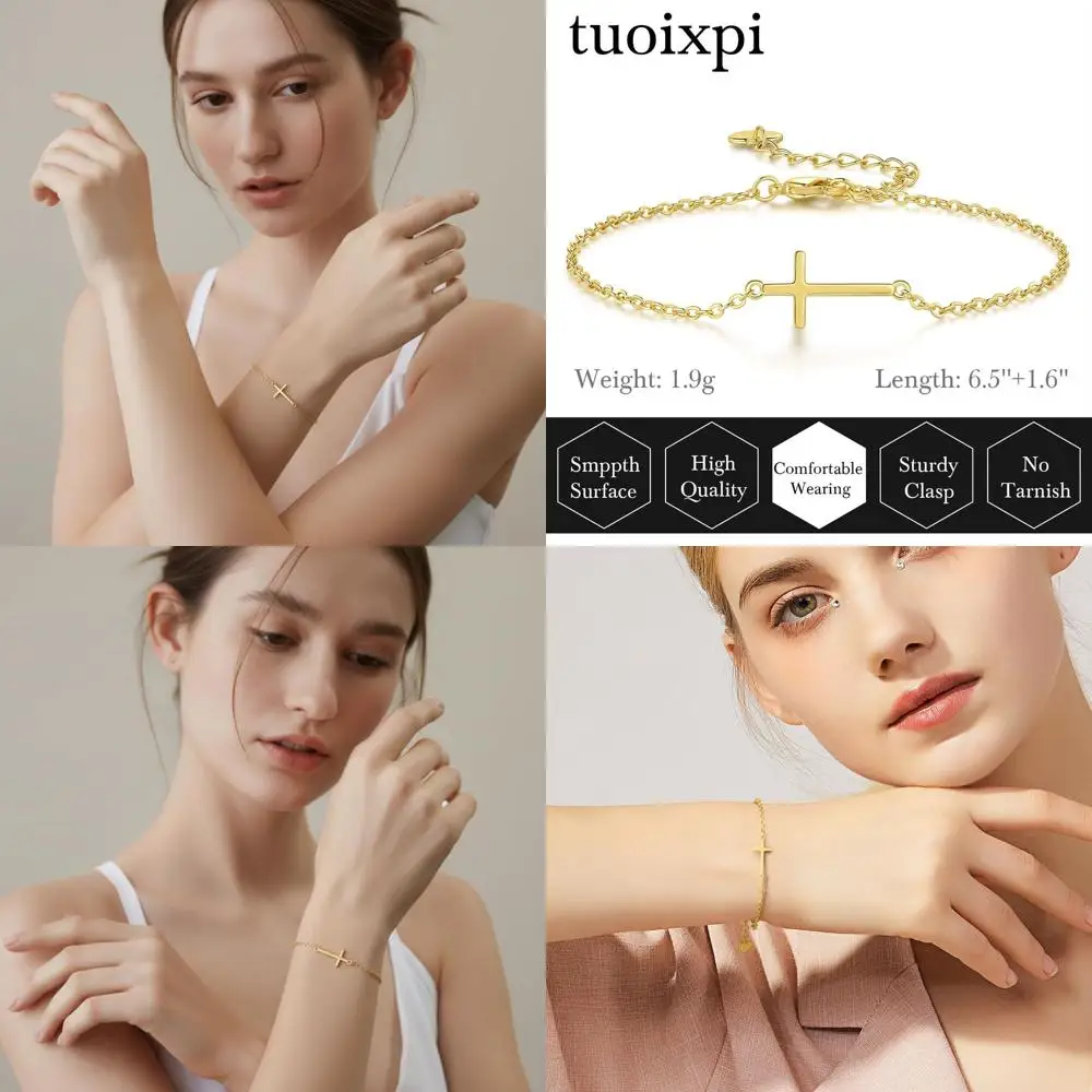 

Elegant 14K Gold Women's Cross Bracelet - Delicate & Trendy Thin Charm Bangle