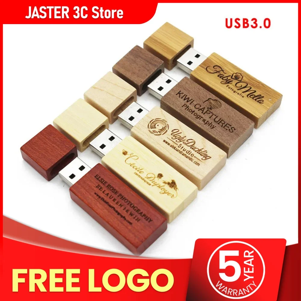 

JASTER USB 3.0 free Custom Logo Wooden Memory Stick Flash Drive Pendrive 4GB 8GB 16GB 32GB 64GB U Disk Wedding Gift High Speed