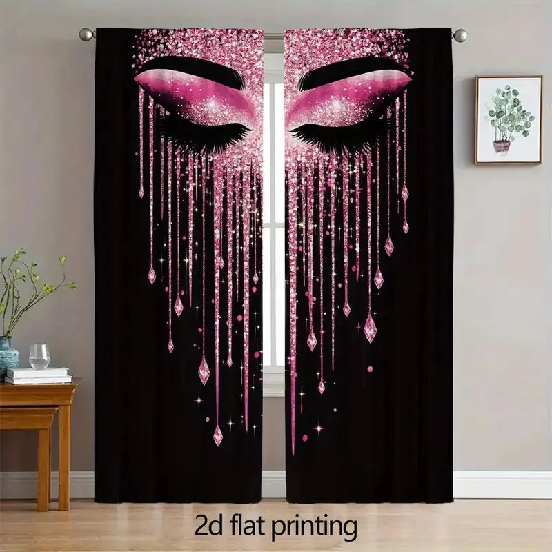 Pink eyelashes and sparkling diamond curtains, pole bag curtains,  bedroom and living room, home decoration, room decoration