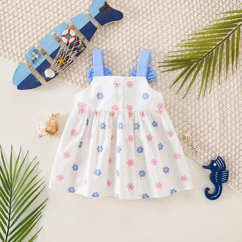 Summer Beach 2/Piece Set Baby Dress Bag Girl Flower Print Sweet Two Bow Decoration Suspender Dress