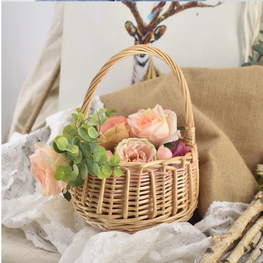 

Flower Girl Basket Props Elegant Wedding Decor Rustic Bamboo Baskets for Ceremonies Bridal Shower Party Accessories
