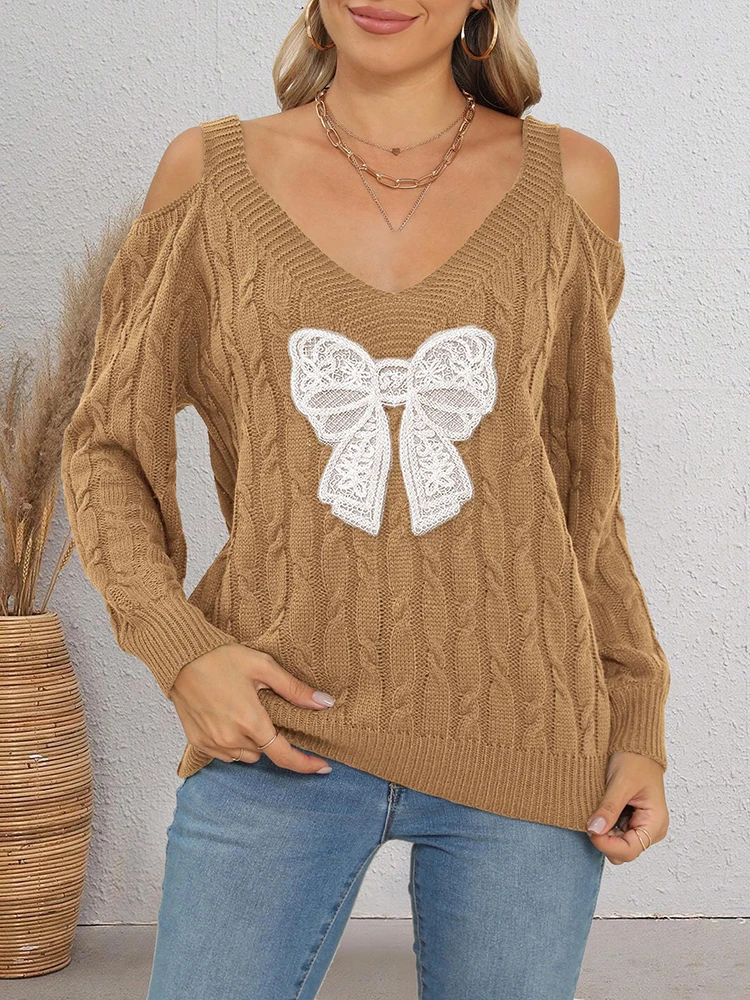 

Осенне-зимний женский повседневный стиль с длинными рукавами из акрилового материала, новинка 2025, модный пуловер с v-образным вырезом на подтяжках