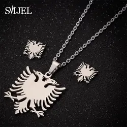 Punk Stainless Steel Eagle Necklaces Delicate Fashion Albanian Flag Double Headed Bird Pendants for Men Women Collier 2024