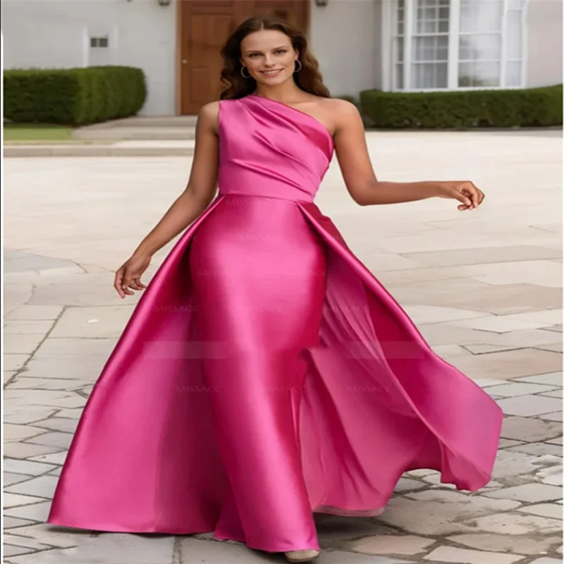 

One Shoulder Elegant Evening Dress Women's 2025 Customized Prom Dress A Line Long A Line Party Dress for Cocktail with Cape
