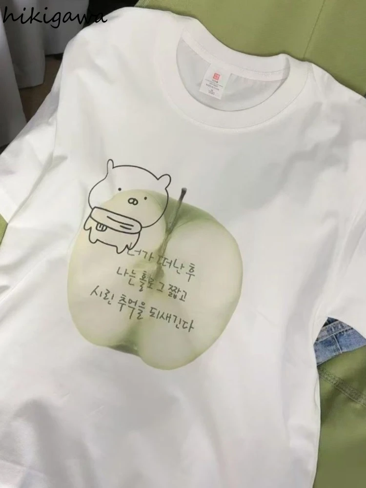 

Summer Woman Tshirt Cute Print White Tees 2025 Ropa Mujer O-neck Short Sleeve Loose Camisetas Fashion Korean Casual T-shirts