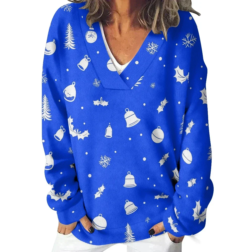 

Ugly Christmas Sweatshirts Women Colors Holiday Snowman V-neck Casual Winter Classic Elegent Pullovers Streetwear Clothing