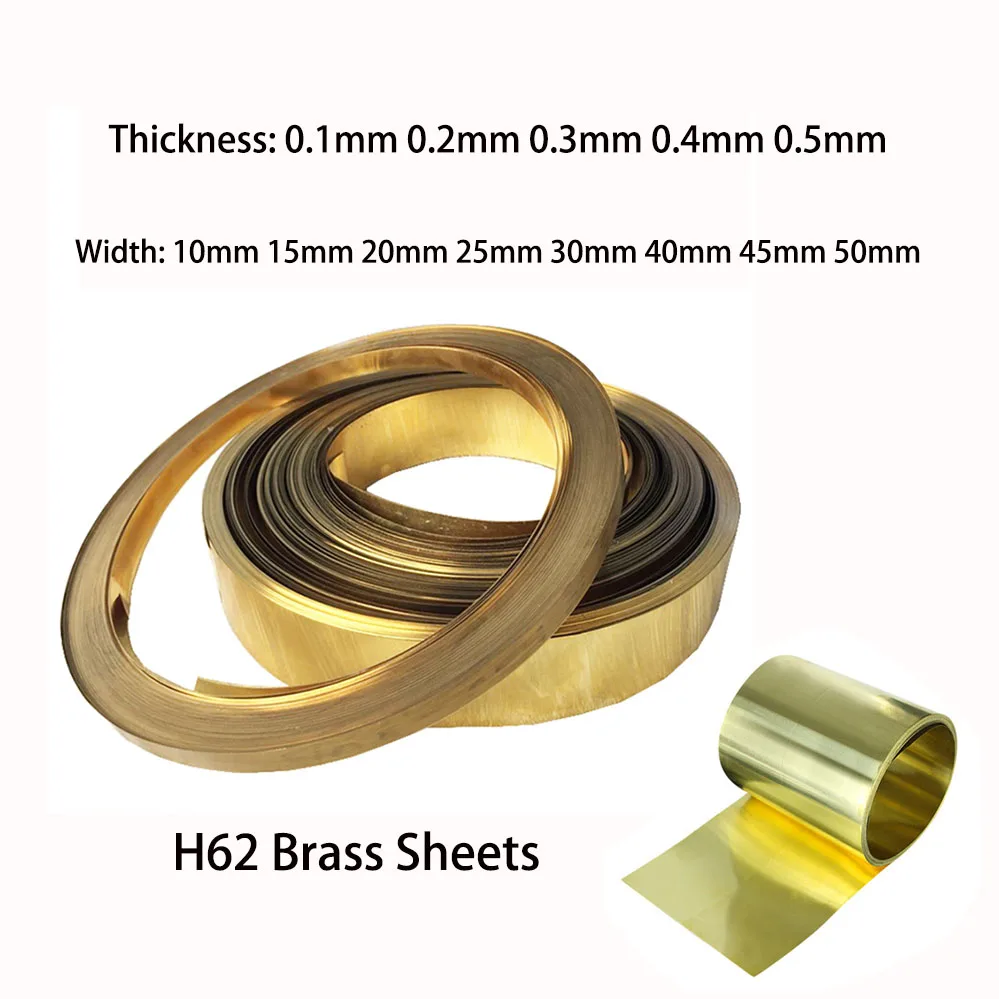 1Meter Length Brass Foil Plate 10/20/30/40/50/60mm Width 0.1mm 0.2mm 0.3mm 0.4mm 0.5mm Thickness Copper Belt Metal Sheets