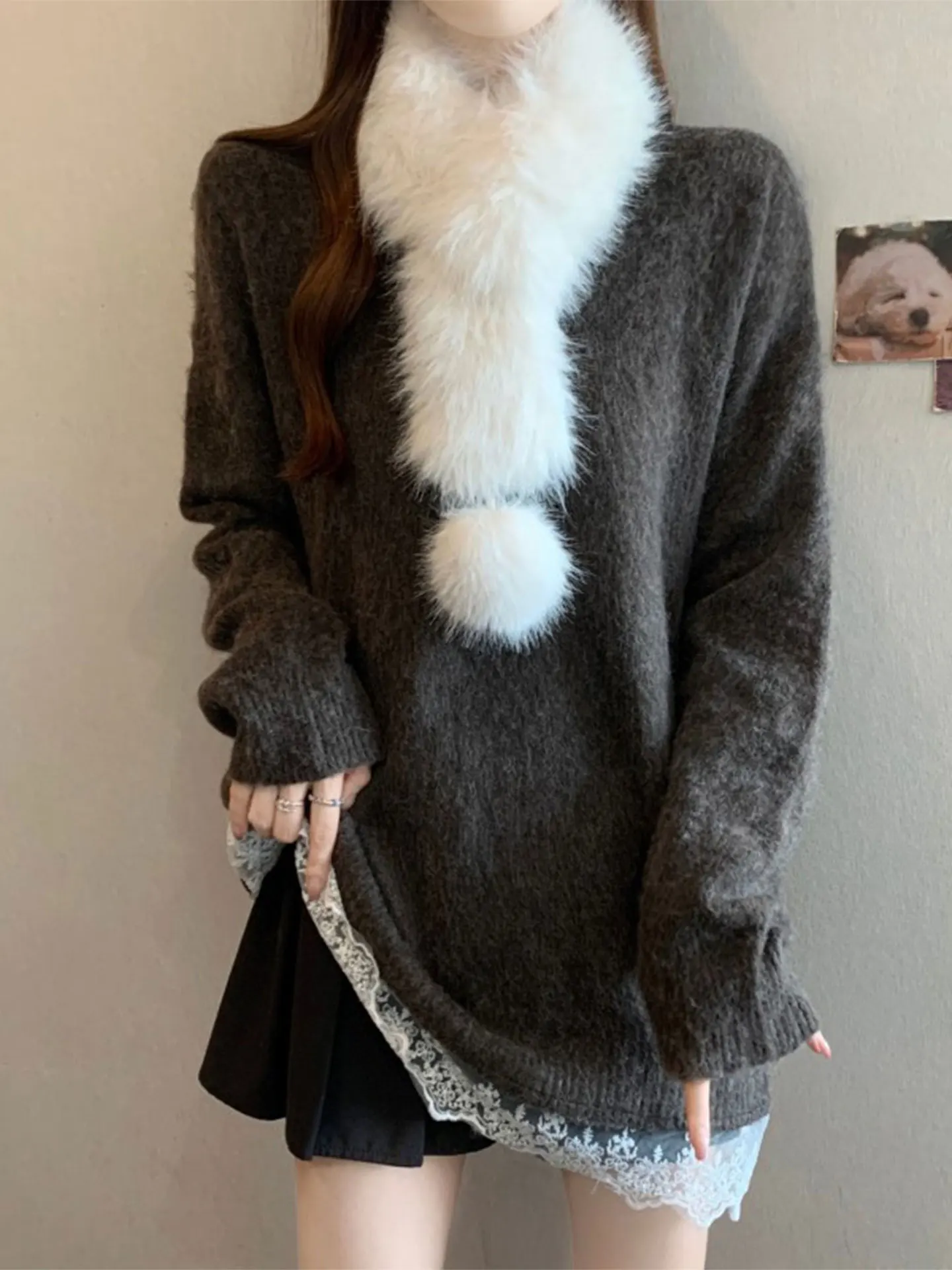 

Вязаный свитер карамельного цвета, длинный свек, длина до плеч, повседневный женский зимний свитер, удобный топ средней длины больших размеров