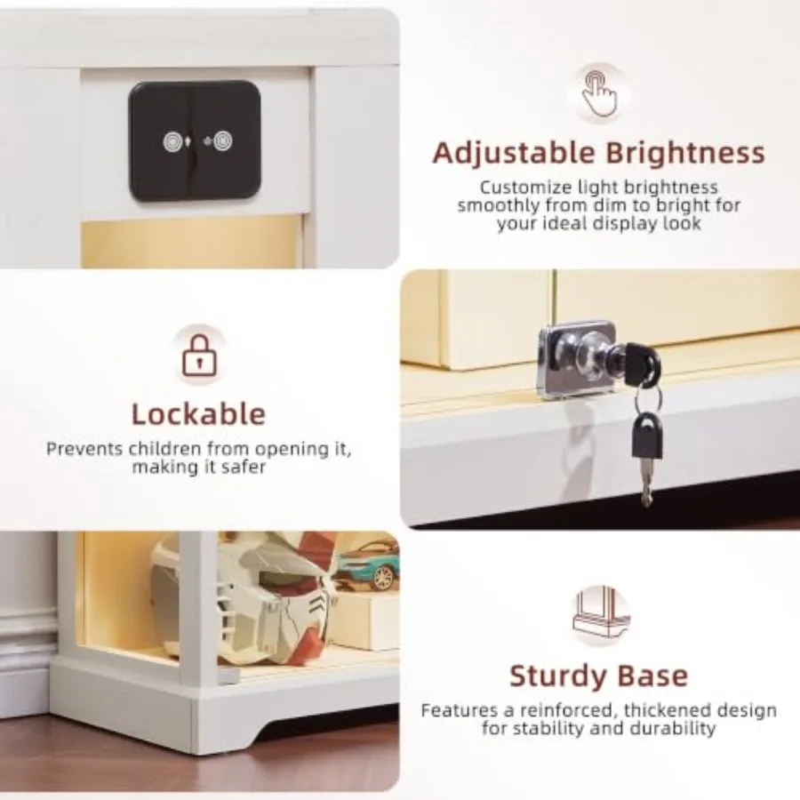 Farmhouse Glass Display Cabinet with Lockable for Living Room, Tempered Glass and Wood, White, Adjustable Shelves and Soft-Clos view 5