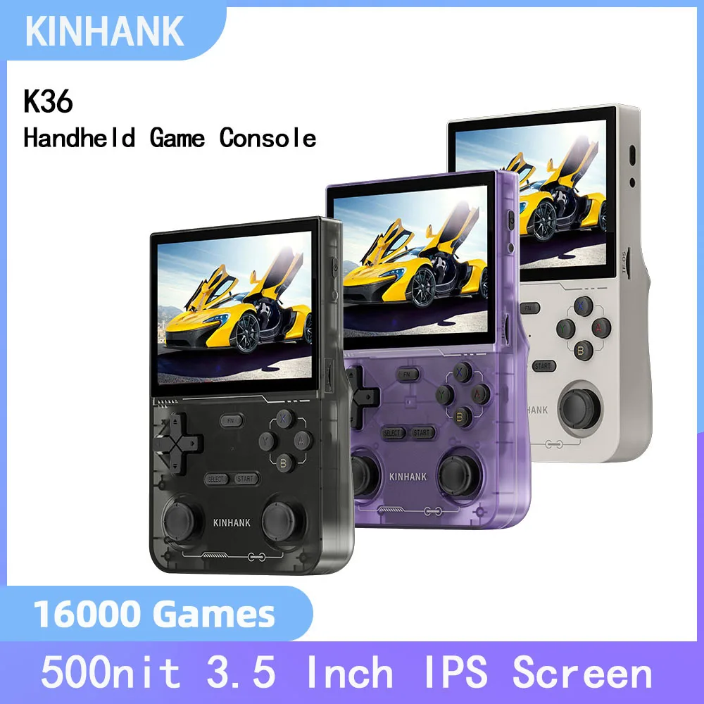 

KINHANK Handheld K36 Retro Video Game Console 16000 Games Emulator for PS1/PSP/DC/N64/SS 500nit 3.5 Inch IPS Screen Max 500nit