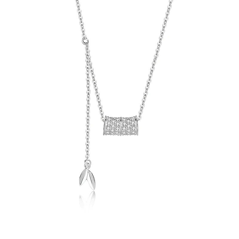 925 Sterling Silver Original Creative Design Bamboo Necklace For Women Full Zircon Diamond Plant Pendant Party Fine Jewelry Gift