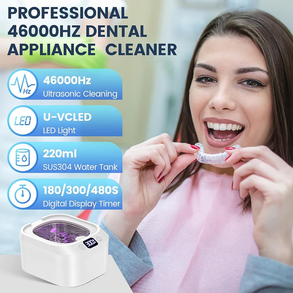 KUNPHY Ultrasonic Cleaning Machine Special Braces Cleaning Household Jewelry Cleaning Machine 46kHz Rechargeable Cleaner 220ML