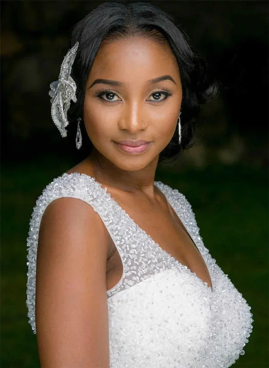 

Customized African Style Sequin Beading Mermaid Plus Size Wedding Dress For Black Girl Ruffles Tulle Bridal Gown