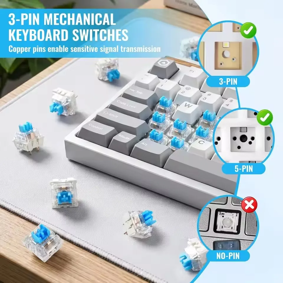 10-30Pcs 3 Pin Blue Red Brown Clicky Switches with Switch Puller Keyboard Clicker Keys Mechanical Keyboard Switches Clickers