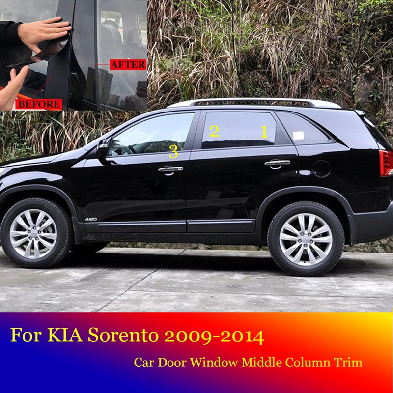 

Автомобильная черная зеркальная средняя Колонка для KIA Sorento 2009, 10, 11, 12, 13, 2014, оконная отделка ПК, полоса для стойки B C, стикер, аксессуары