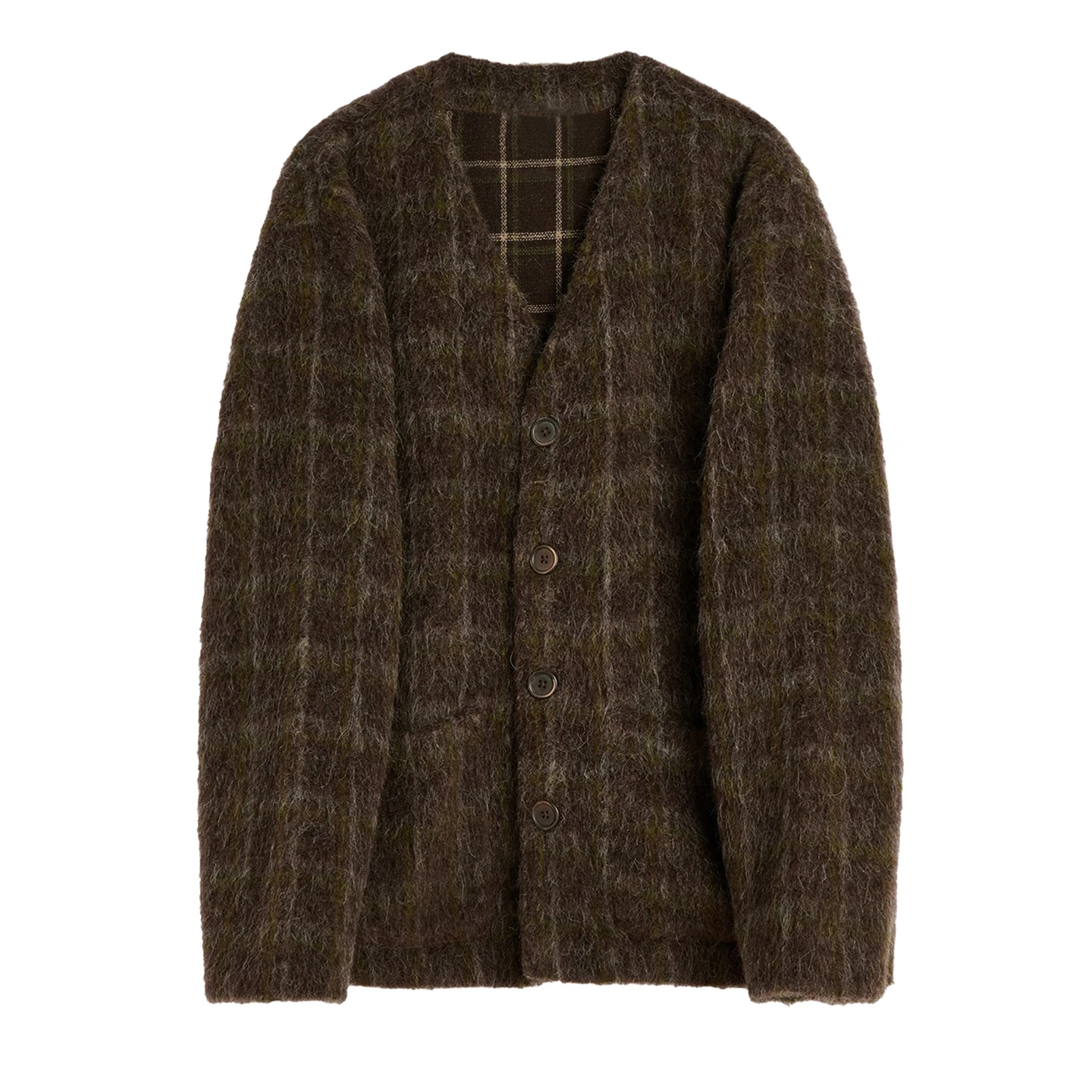 

NIGO Men's Brown Checkered V-Neck Cardigan - Wool Blend Knit, Comfort Fit - Autumn/Winter Casual & Daily Wear #NIGO9563Z