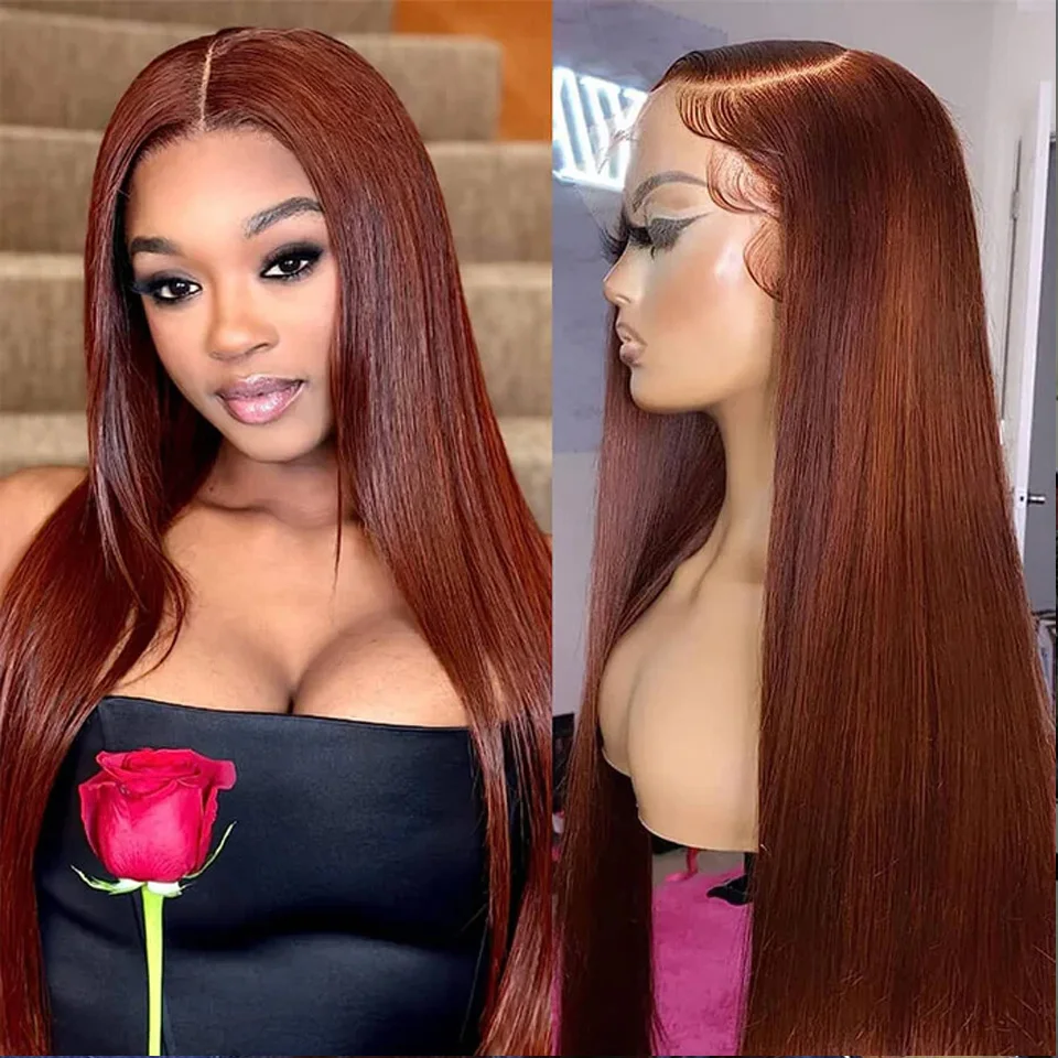 

34 Inch Reddish Brown Straight Lace Front Wig 13x6 HD Lace Frontal Wig 13x4 Lace Front Human Hair Wigs Bone Straight Closure Wig