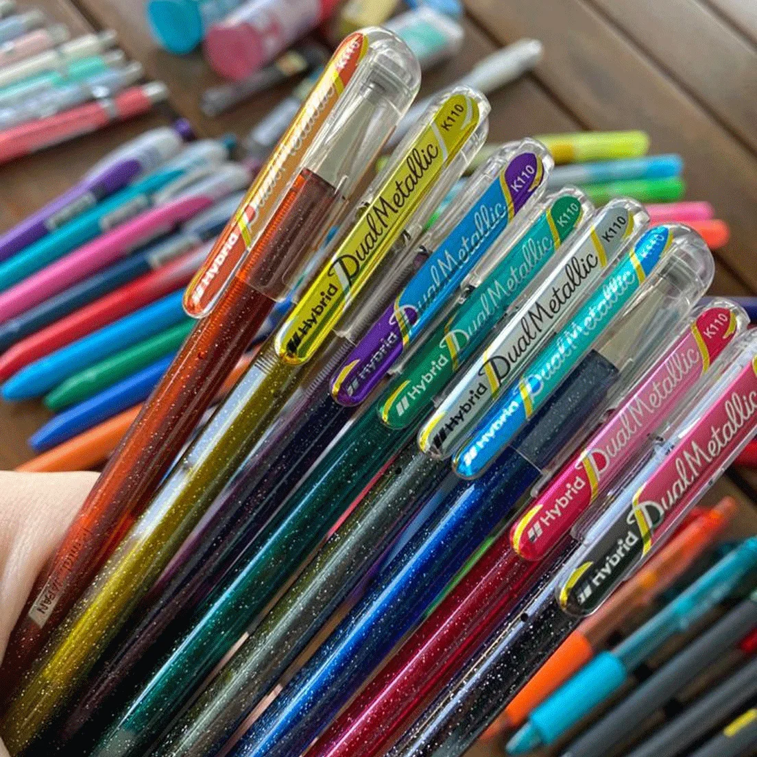 6 Kit Glitter Gel Pen DualMettalic Hybrid Roller 1.0mm Pentel