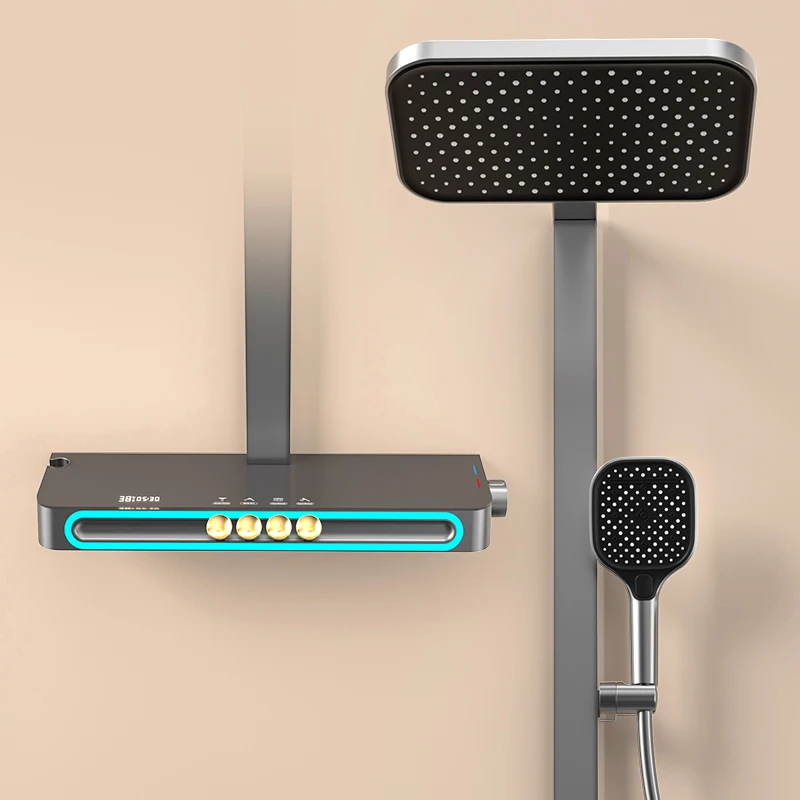 

Горячее и холодное пианино, цифровой душ для ванной комнаты, аксессуары для смесителя Sysem, 12-дюймовая насадка для тропического душа, серая цифровая душевая система для ванной комнаты