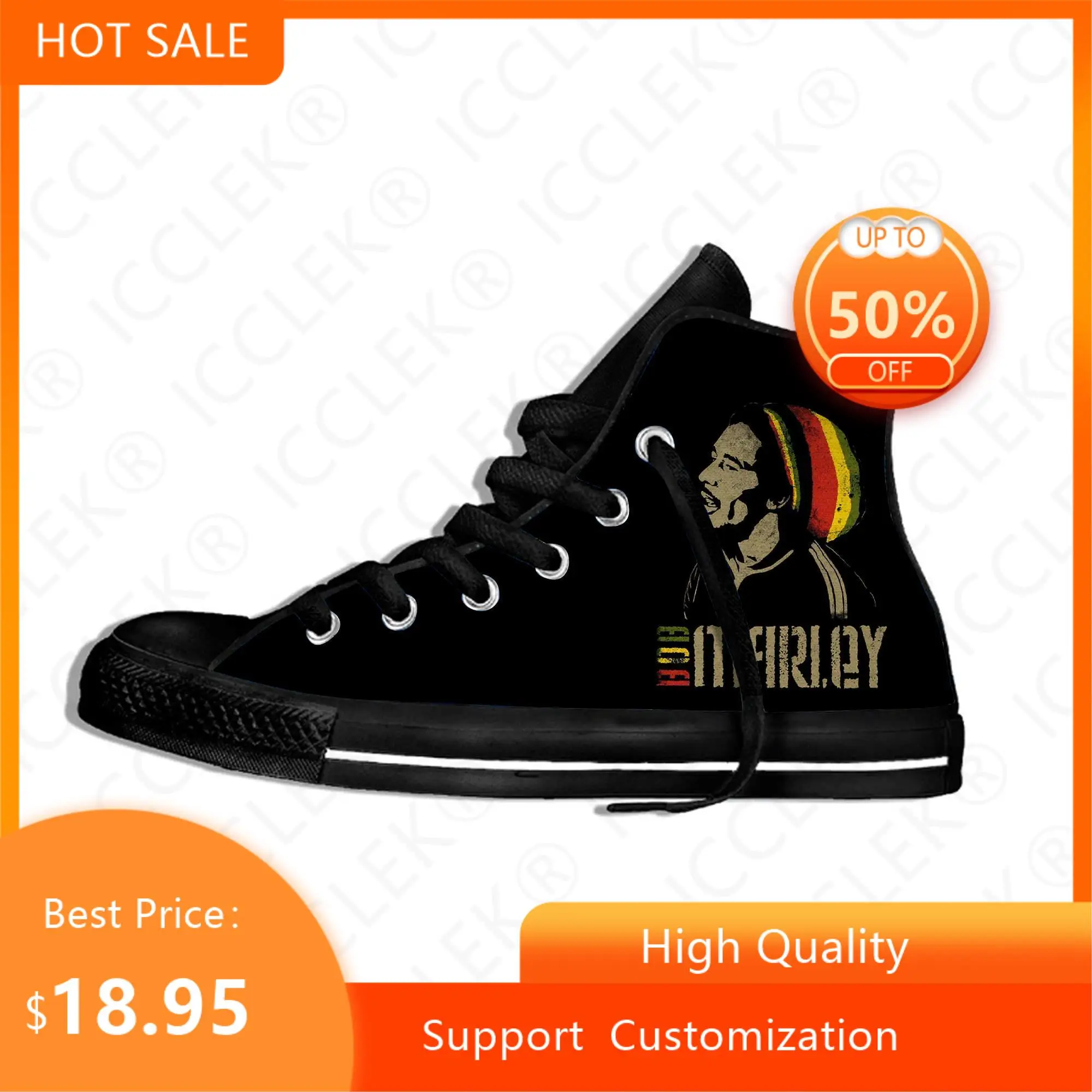 Legend Bob Marley Reggae Star Rasta Music Funny Fashion Lightweight High Top Cloth Shoes Mens Womens Casual Breathable Sneakers