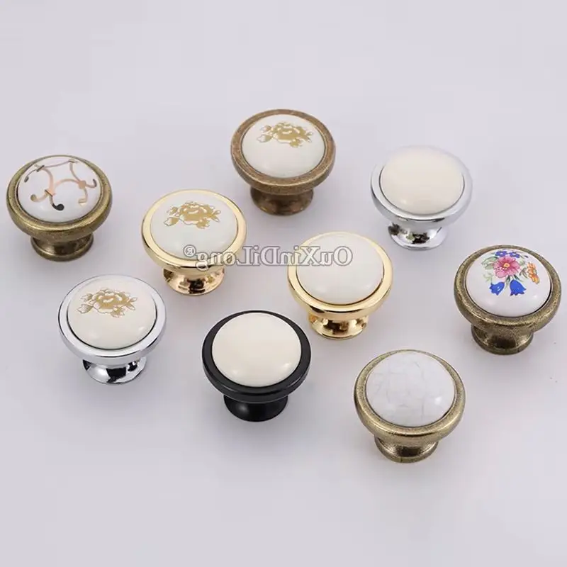 

New 4PCS Zinc Alloy Ceramic Furniture Pulls Knobs Drawer Knobs Cupboard Wardrobe Dresser Kitchen TV Wine Cabinet Pulls Knobs