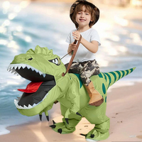 Inflatable Ride On Dinosaur Costume for Juvenile Blow Up Velociraptor T Rex Suit Funny Halloween Cosplay Party Outfit