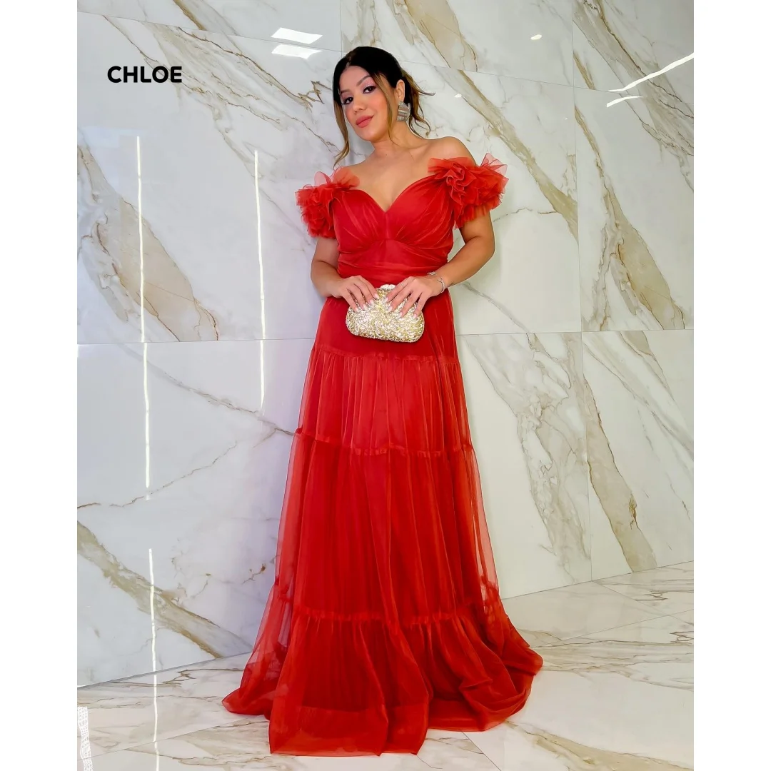 

Customized Elegant Evening Dresses for Woman Luxury Elegant Party Dresses for Special Occasions Line A Short Sleeves Rose Red