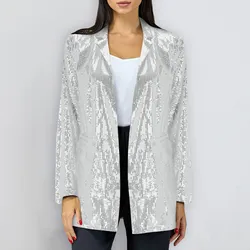 Blazer con paillettes cappotti per donna Glitter tinta unita cappotto con risvolto doppia tasca Streetwear top elegante abbigliamento da ufficio da donna