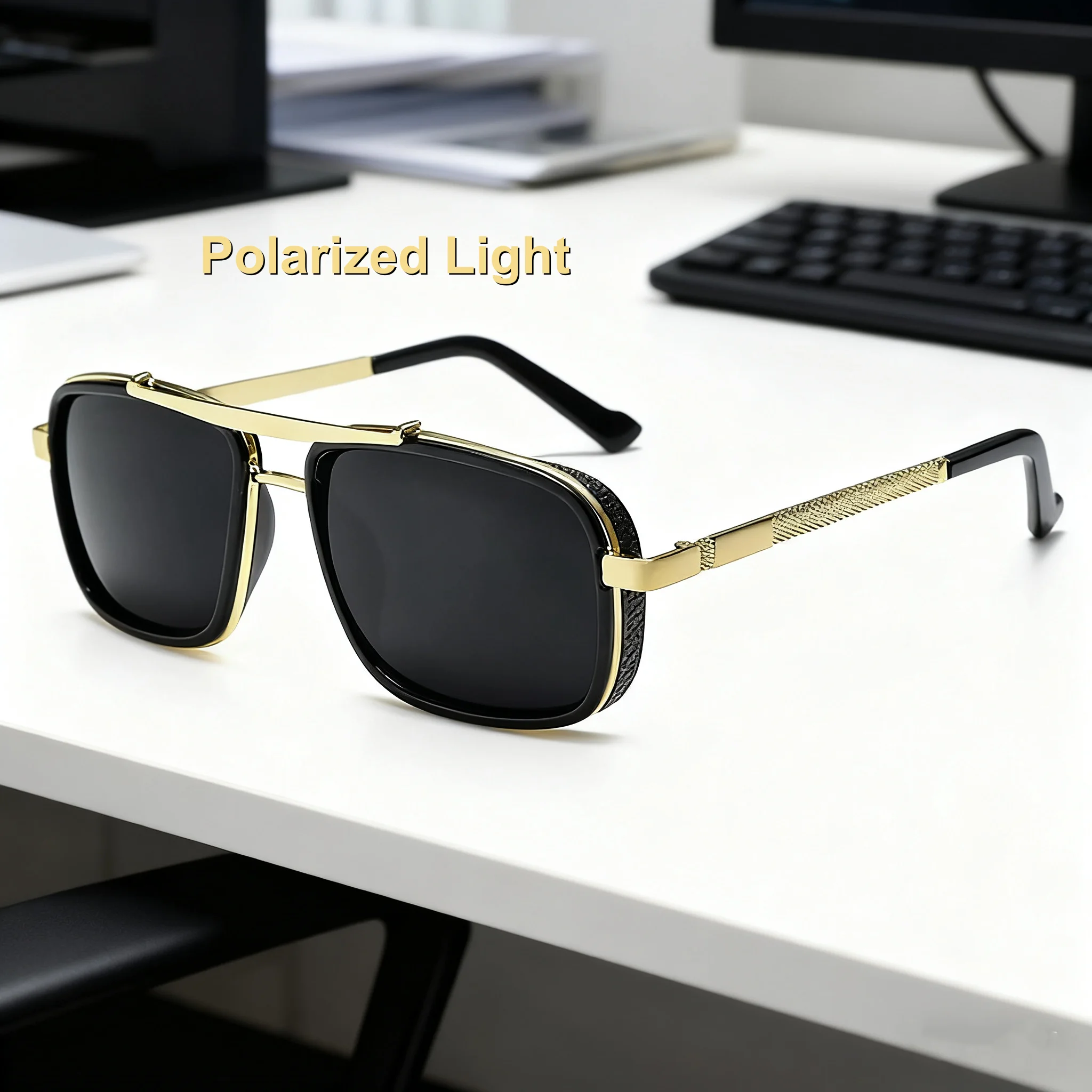 

2025 New Fashion Double Beam Polarized Men's Sunglasses Retro Neutral Driving with Thick Edges UV400 Sunscreen Sunglasses