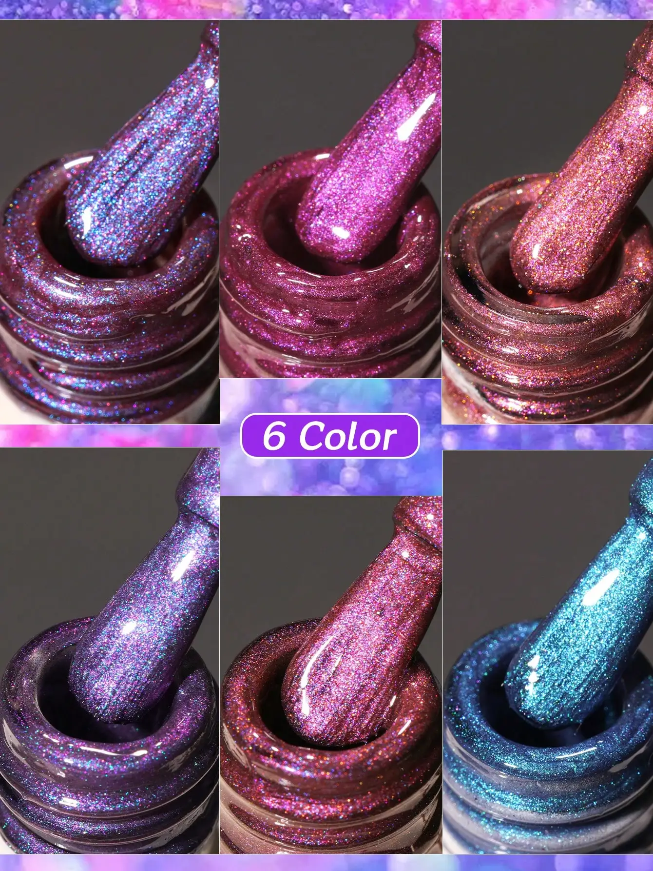 XEIJAYI 6pcs 고양이 눈 젤 네일 폴리쉬 글리터 스팽글 네일 폴리쉬 탈착식 UV 폴리쉬 네일 아트 네일 아트 디자인에 적합