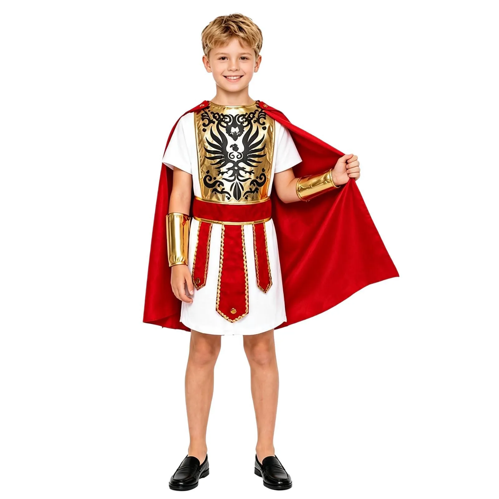 Disfraz de Guerrero Espartano Romano Antiguo para Niños y Niñas, Túnica con Capa, Cinturón y Protectores de Muñeca para Fiesta de Halloween o Carnaval