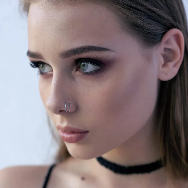 2-teiliges Set aus Edelstahl-Doppelhelix-Nasenring für Frauen, kreatives Nasenpiercing, Tragus-Knorpel-Ohrpiercing, Unisex-Geschenk – Detail 4