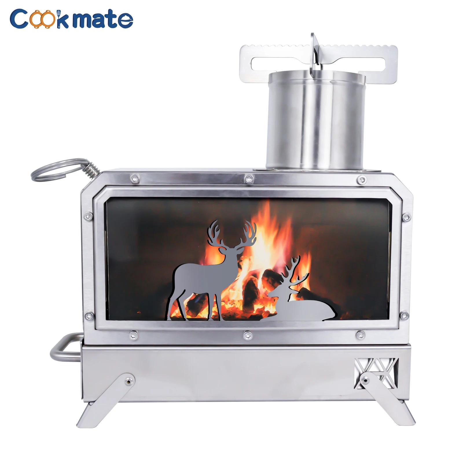 Stainless steel folding firewood stove | Deer viewing window heating+cooking dual-purpose camping stove for outdoor camping picnicking boiling water camping+cooking in one step - view 4